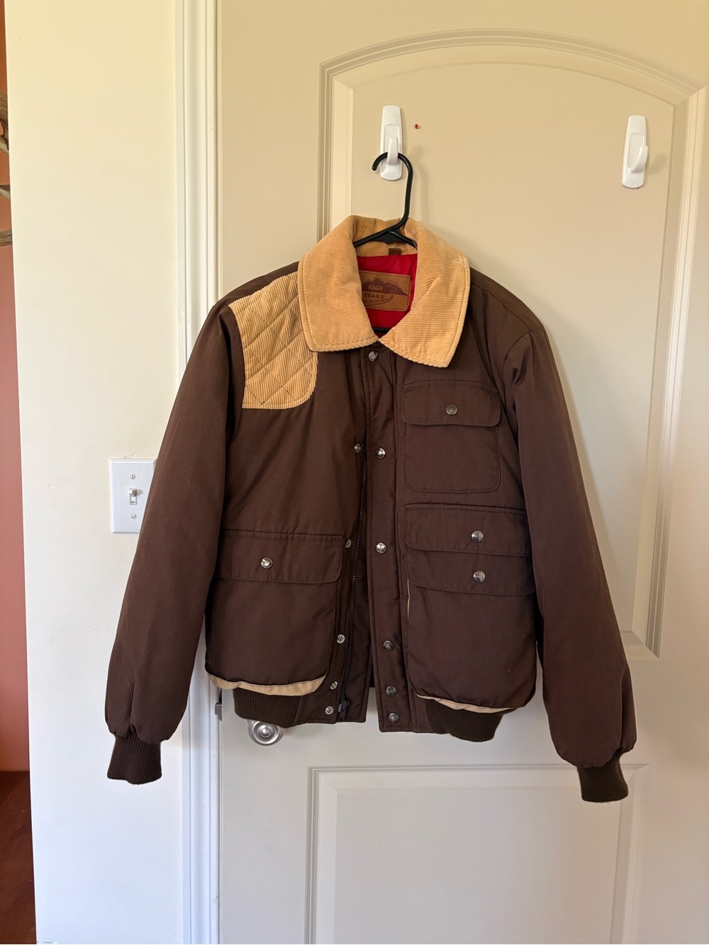 Men's Brown Bomber Jacket with Tan Corduroy Collar